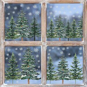 130 PCS Christmas Window Cling Sticker, Trees Snow for Home Party Supplies